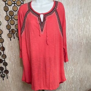 Style & Co. Coral Tunic with Black Embroidery